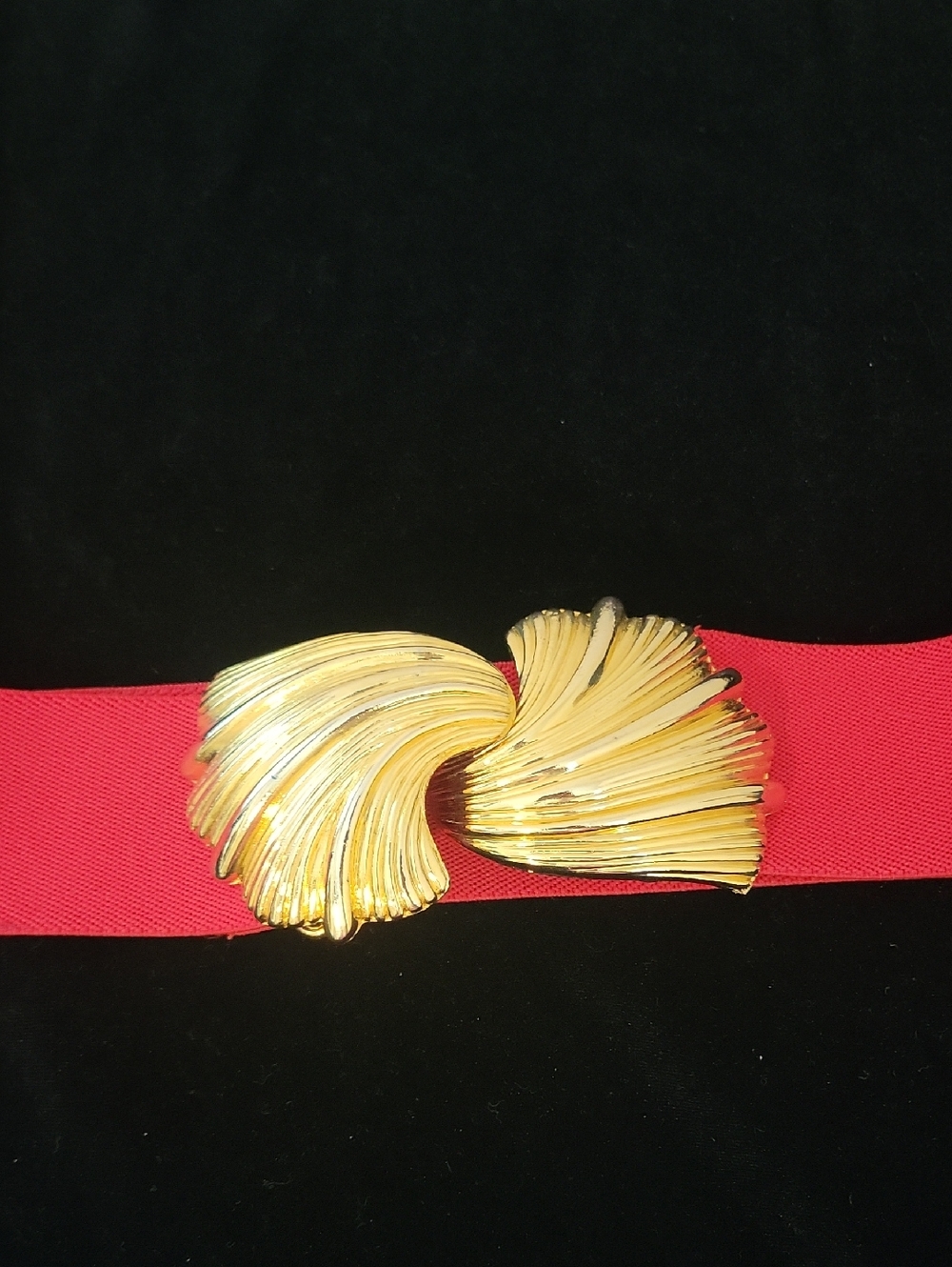 Gold Swirl Buckle Belt on Red Elastic Band